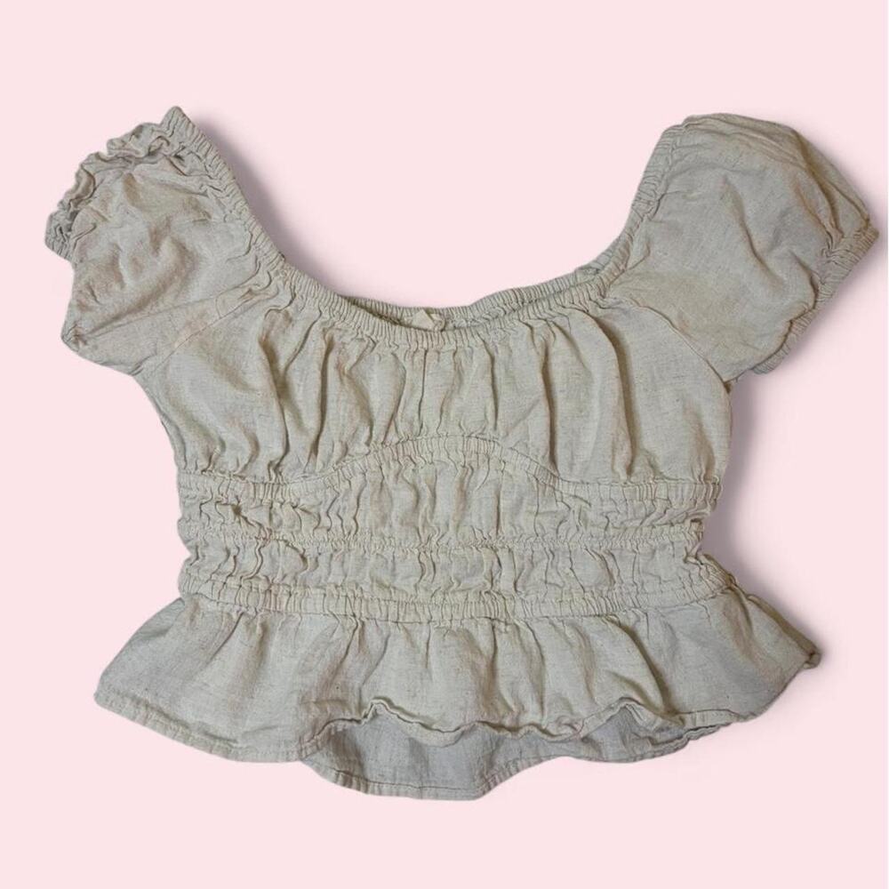 Cream Babydoll Ruffle Crop - Size S
